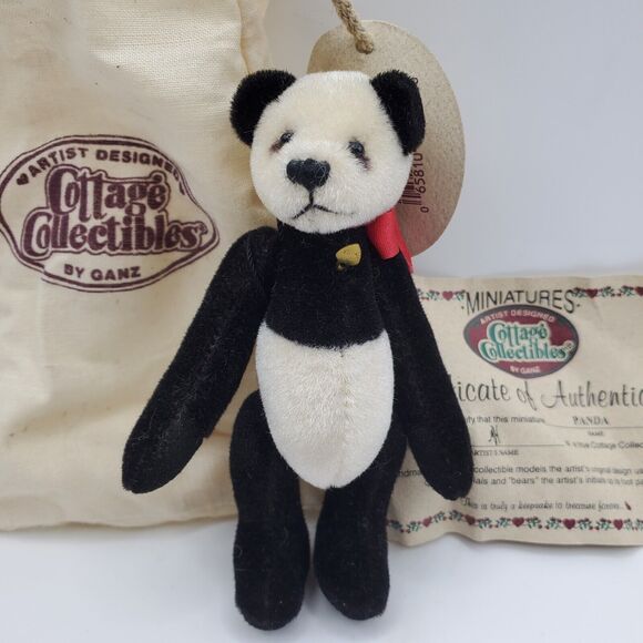 Ganz Cottage Collectibles Panda 4" Teddy Bear Plush Miniature Bag & Certificate - Picture 3 of 5